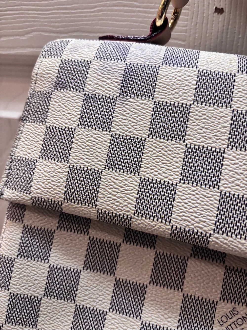 Inspired Damier Check Canvas Top Handle Bag in White/Gray by Louis Vuitton